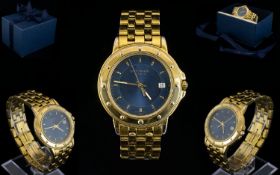 Raymond Weil Geneve Unisex Gold Plated Date-Just Wrist Watch, Features a Blue Dial, Gold Markers,