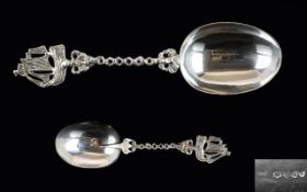 Dutch 19th Century Impressive and Well Made Solid Silver Serving Spoon with Twisted Rope Stem and