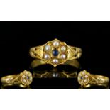Antique Period - Nice Quality 22ct Gold Sapphire and Pearl Set Ring of Pleasing Form.
