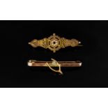 Antique Period 9ct Gold Wishbone Brooch, Marked 9.375 & A 9ct Gold Brooch Set with Seed Pearls.