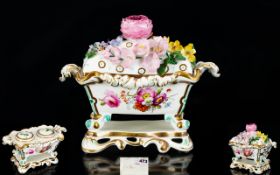 Antique Coalbrookdale (Old Coalport) 19th Century Floral Ceramic Inkwell Circa 1825 - 1830's