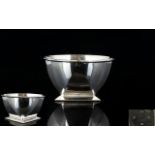 Art Deco Period Small Silver Bowl with Faceted Diamond Cut Sides, Raised on Square Shaped Base.