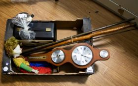 A Box Containing A Mixed Collection To Include a 20th Century Barometer,