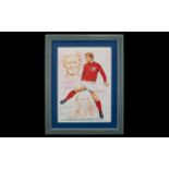 Football Interest Alan Ball Autograph Framed colour illustrative print depicting Booby Moore and