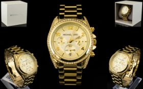 Michael Kors MKT 5166 Gold Tone Crystal Set Blair Chronograph Wrist Watch.