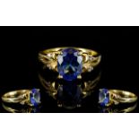 Ladies 18ct Gold Attractive Tanzanite and Diamond Set Dress Ring,