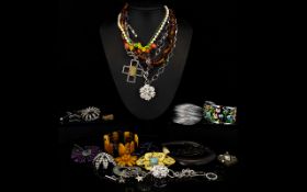A Mixed Collection Of Contemporary Costume Jewellery To include 1950's Paste set brooch, gold tone