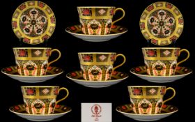 Royal Crown Derby Wonderful Set of Six Top Quality Large Size Breakfast Cups and Saucers,