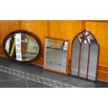Collection Of Three Framed Mirrors, To Include An Arched Astral Glazed Style Mirror,