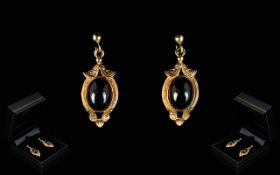 Antique Period Excellent Pair of 9ct Gold and Garnet Set Earrings,