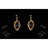 Antique Period Excellent Pair of 9ct Gold and Garnet Set Earrings,