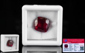 Ruby Loose Gemstone With GGL Certificate/Report Stating The Ruby To Be Cushion Cut, 10.37cts 11.