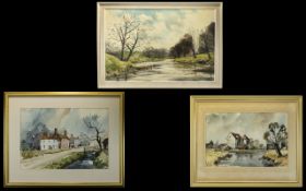 Three Original Artworks Each framed and glazed to include large oil on canvas landscape, signed '