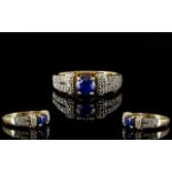 Ladies 9ct Gold Sapphire and Diamond Set Dress Ring, Illusion Set,