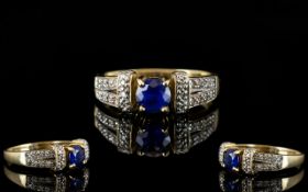 Ladies 9ct Gold Sapphire and Diamond Set Dress Ring, Illusion Set,