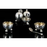 Victorian Period Sterling Silver Pair of Small Salts Raised on Ball Feet with Handkerchief Shaped