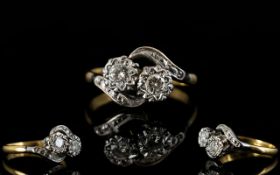 18ct Gold and Platinum Two Stone Diamond Dress Ring, Illusion Set,