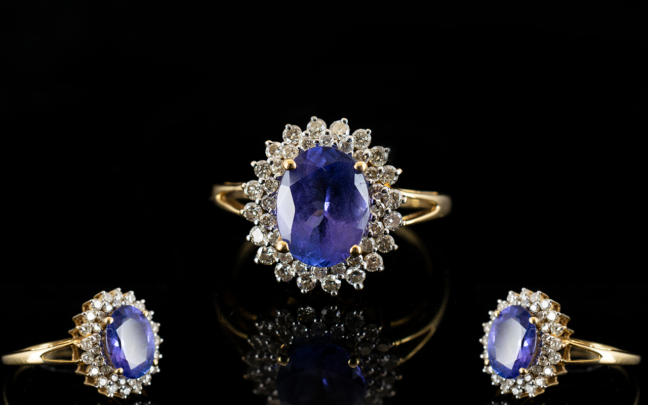 18ct Gold Tanzanite and Diamond Set Dress Ring, Fully Marked for 18ct,