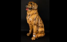 Italian Glazed Ceramic Dog Figure Large floor standing figure in the form of a golden retriever dog.