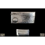 Antique Period Arts and Crafts Planished Silver Hinged Card Case with Arched Convex Shape.