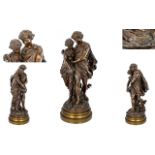 Mathurin Moreau (French 1822 - 1912) Patinated Bronze Figure Group Le Printemps (Springtime)