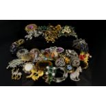 A Large Quantity Of Vintage Costume Jewellery Brooches Varying designs to include several 1950's