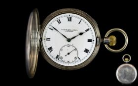Thomas Russell & Son, Silver Cased Full Hunter Pocket Watch, White Enamelled Dial,