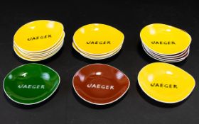 Queensbury Bone China 18 Assorted Jaeger Motif Dishes, 12 x Yellow, 5 x Red & 1 x Green.