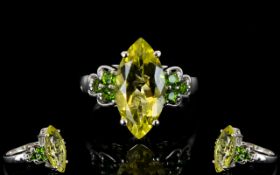 Green Gold Quartz and Russian Diopside Ring, a 5.