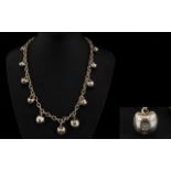 A Contemporary Silver Statement Necklace Unusual textured chunky link belcher chain strung with