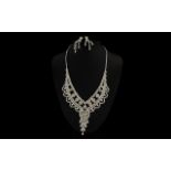 White Austrian Crystal Chandelier Necklace and Drop Earrings,