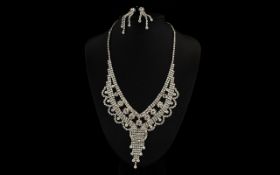 White Austrian Crystal Chandelier Necklace and Drop Earrings,