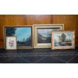 A Collection Of Framed Landscape And Still Life Paintings Four items in total to include large