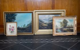 A Collection Of Framed Landscape And Still Life Paintings Four items in total to include large