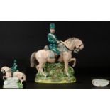 Rare - 19th Century Pearl-ware Staffordshire Flat Back Figure - Depicting a Royal Hussar Cavalry