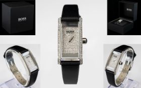 Hugo Boss Stainless Steel Ladies Cocktail Watch No 1502389 with Black Leather Strap.