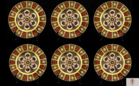 Royal Crown Derby Superior Quality Set of Six Large Cabinet Plates In The Old Imari Pattern 22ct