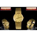Omega - Ladies 18ct Gold Wrist Watch with Integral 18ct Gold Mesh Bracelet, Jeweled Rubies Movement,
