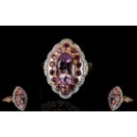 Rose de France Amethyst and Rhodolite Garnet Marquise Shape Ring,