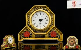 Royal Crown Derby Old Imari 22ct Solid Gold Band Octagonal Shaped Desk Clock of Pleasing Form.