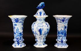 Antique 18th century Dutch Delft Garniture Set Comprising a lidded,