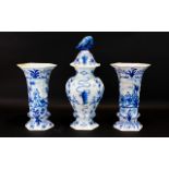 Antique 18th century Dutch Delft Garniture Set Comprising a lidded,