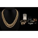 A Mixed Collection Of Costume Jewellery To include boxed 'Lotus' three stand simulated pearl