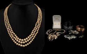 A Mixed Collection Of Costume Jewellery To include boxed 'Lotus' three stand simulated pearl