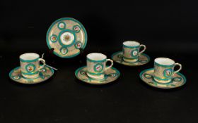 Sevres ( In the Manner of ) - Superb Set of 4 Hand Painted Soft Paste Porcelain Coffee Cups and