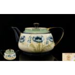 James Macintyre Florian Ware Lidded Teapot ' Blue Poppies ' Pattern. c.1905 - 1908. 4.