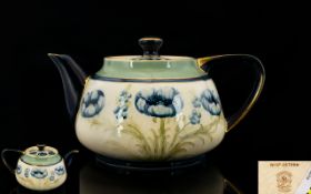 James Macintyre Florian Ware Lidded Teapot ' Blue Poppies ' Pattern. c.1905 - 1908. 4.