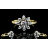 Ladies - Superb Quality 18ct Yellow / White Gold Diamond Set Cluster Ring. Flower head Setting,