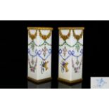 Pair of French Sevres Style Hand Painted 19th Century Porcelain Cylindrical Shaped Vases Of Small