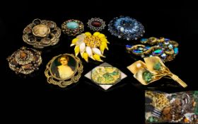 A Collection Of 1950's 60's Paste And Stone Set Brooches Ten items in total to include large gold